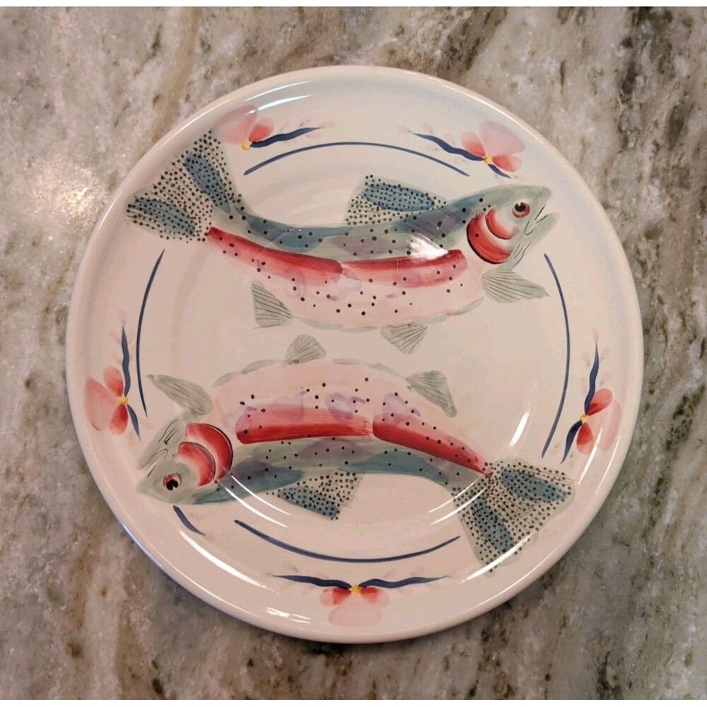 VINTAGE SARAH PETERSON RAINBOW TROUT SERVING PLATE 11” SIGNED CARLISLE HARTSTONE